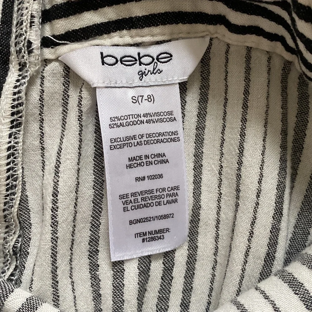 Girls size 7/8 romper black and cream stripes